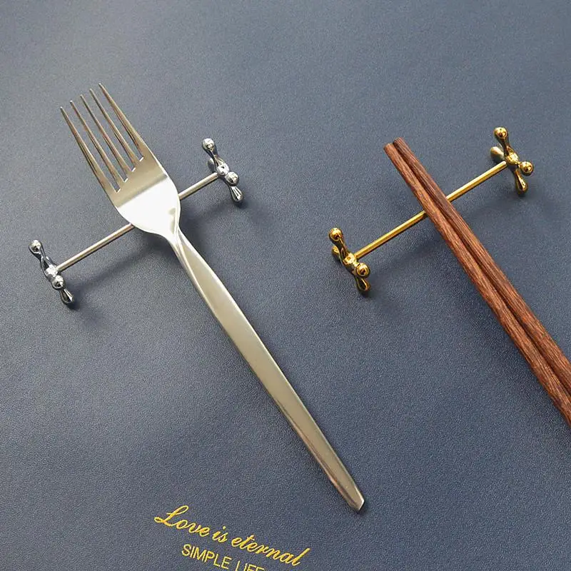 ● Household Barbell Shape Chopstick Pillow Stainless Steel Electroplate Spoon Holder Japanese-style Fork Stand Paintbrush