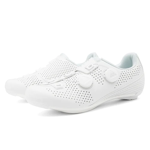 Imagen 2 del producto Zapatos de ciclismo de carretera para hombre, zapatillas de deporte de ciclismo de velocidad, zapatos con tacos Spd, zapatos de Pedal plano para ciclismo, calzado para exteriores con autosujeción, blanco