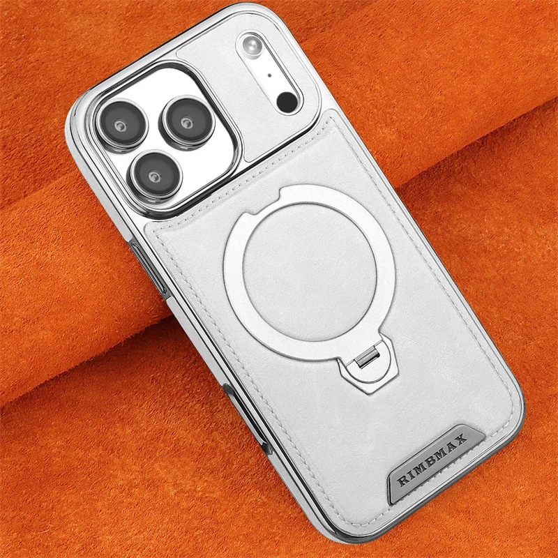 Magnetische Rotat Beugel Luxe Lederen Telefoon Case Voor iPhone 11 12 13 14 15 16 17 Pro Max Plus Draadloos Opladen Schokbestendige Cover