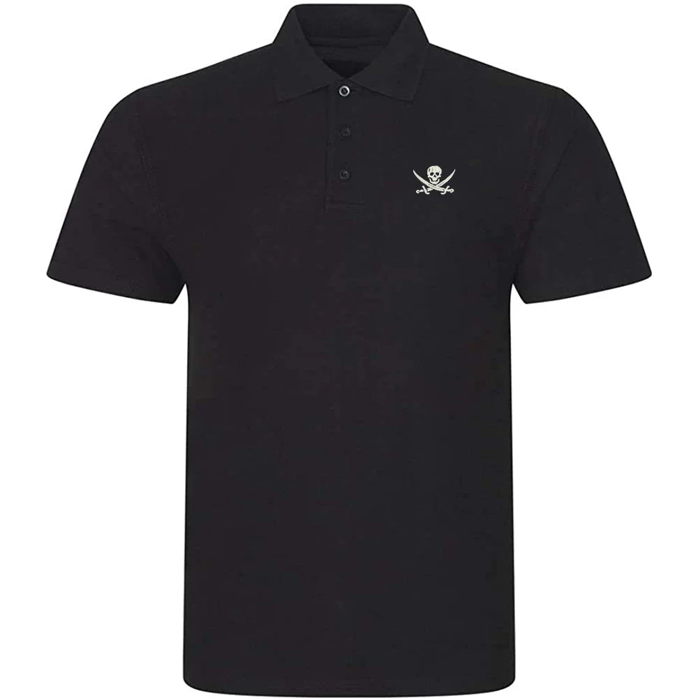 Lyprerazy Men's Casual Polo Shirt Pirate Skull & Crossbone Embroidered Short Sleeve Golf Polo-Shirt