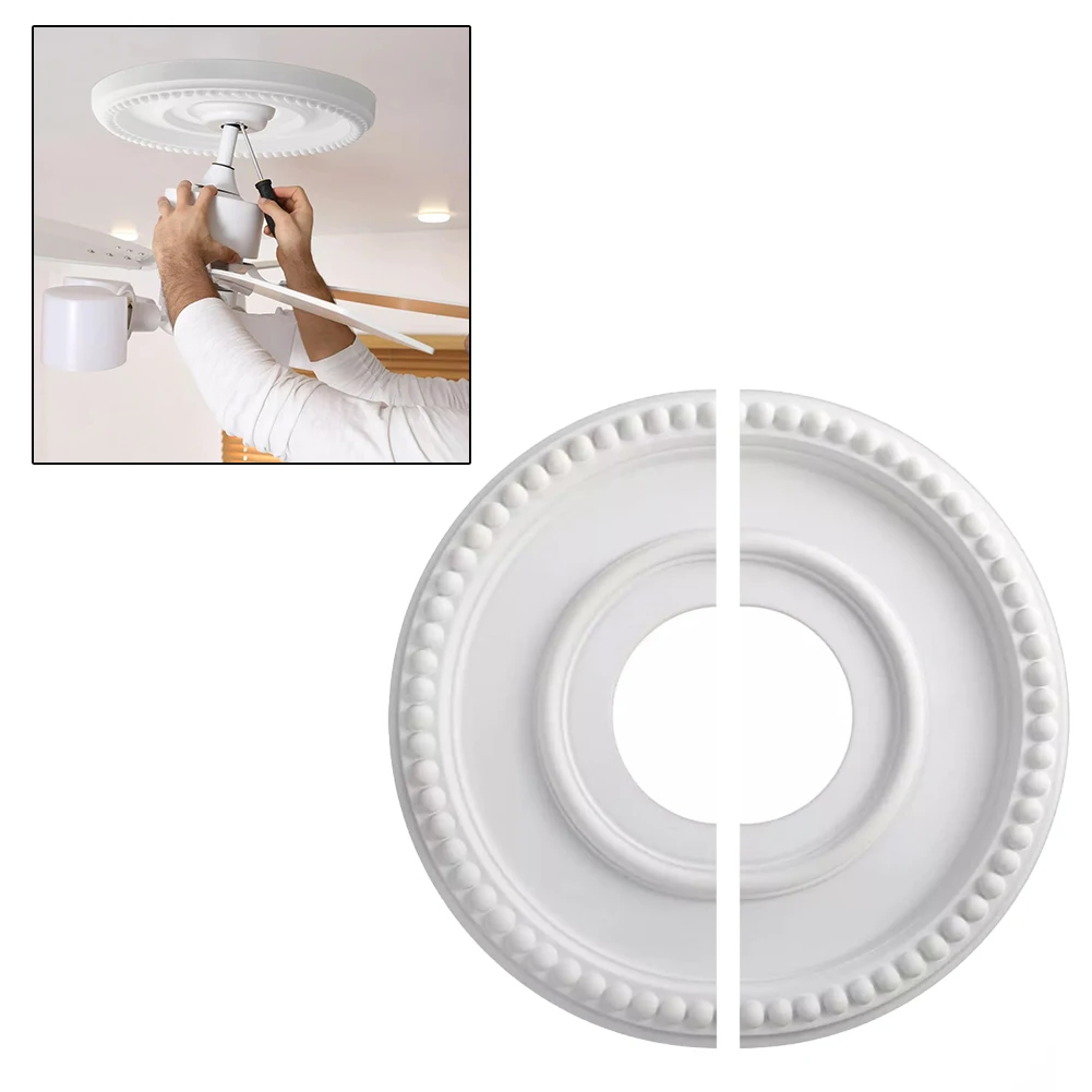 1pc Round Split Medallion PU Decorative Ceiling Fan Light Fixtures Covers Plate Ceiling Medallion Hardware Accessories