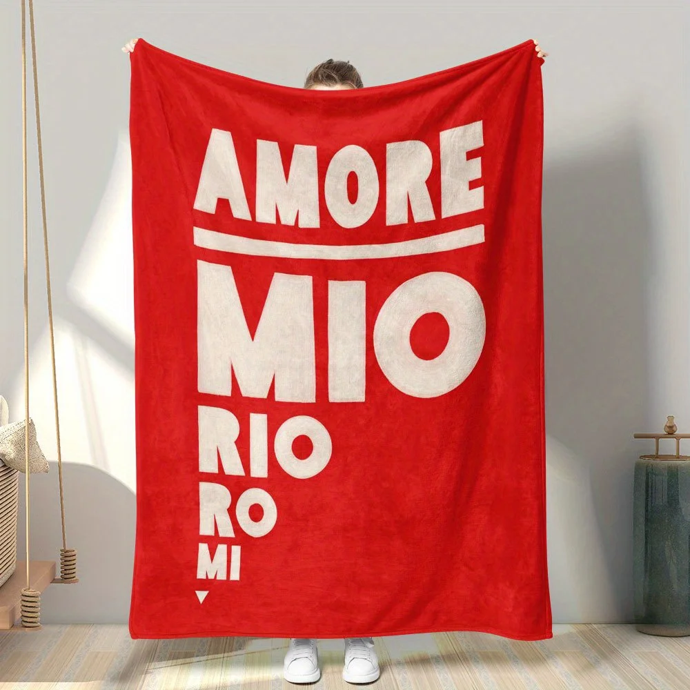 Large Red Amore Mio Italian Love Blanket Throw Cozy Home Decor Bedspread Picnic Blanket 150x200cm Gift for Bedroom