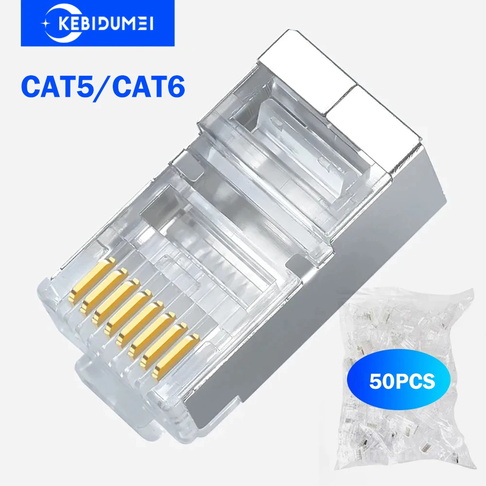 

50PCS RJ45 Ethernet Cables Module Plug Cat6/Cat5 Connectors Crystal End Gold-Plated 8P8C Standard Ethernet Network Plug