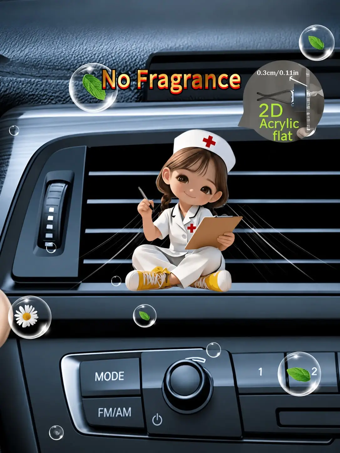 Cute Nurse 2D Acrylic Car Air Vent Clip, Flat Aromatherapy Diffuser Holder, No Fragrance Included, Auto Interior Decoration