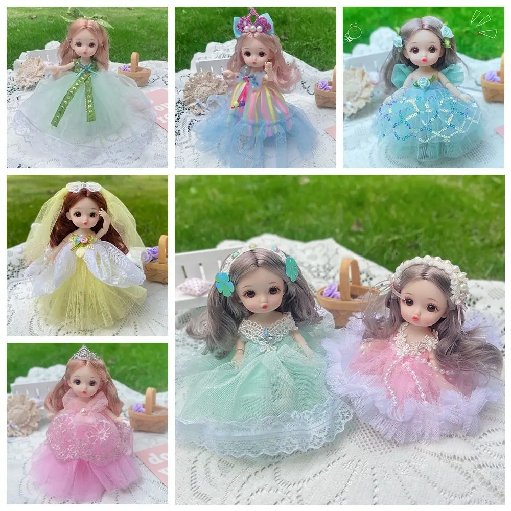 16 см Кукла принцессы BJD с большими глазами Movabl 13 суставов 16 см Кукла Bjd с густыми волосами Корейский макияж с 13 подвижными суставами Мини-игрушка для девочек