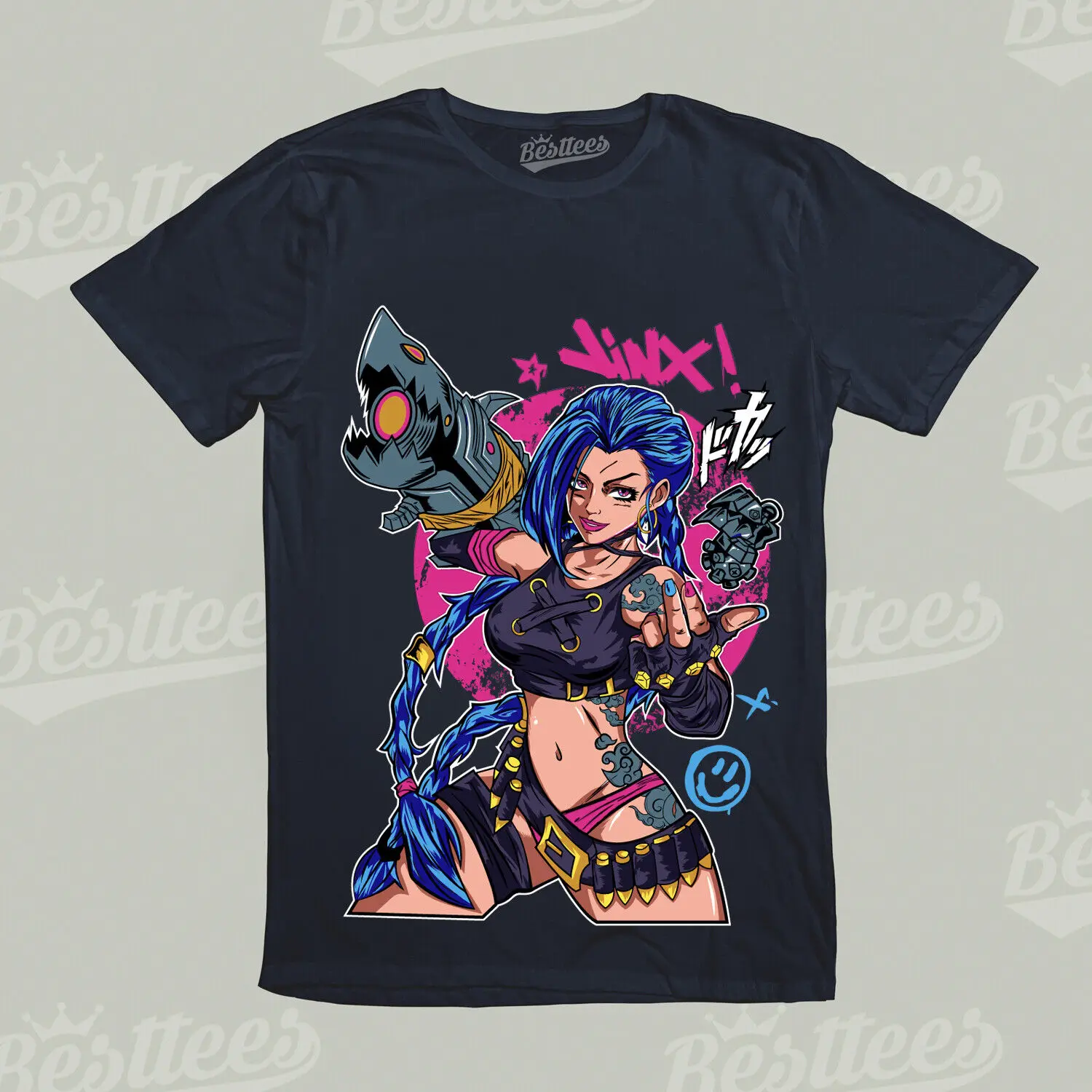 Детская Мужская женская футболка с японским аниме рисунком Jinx Arcane