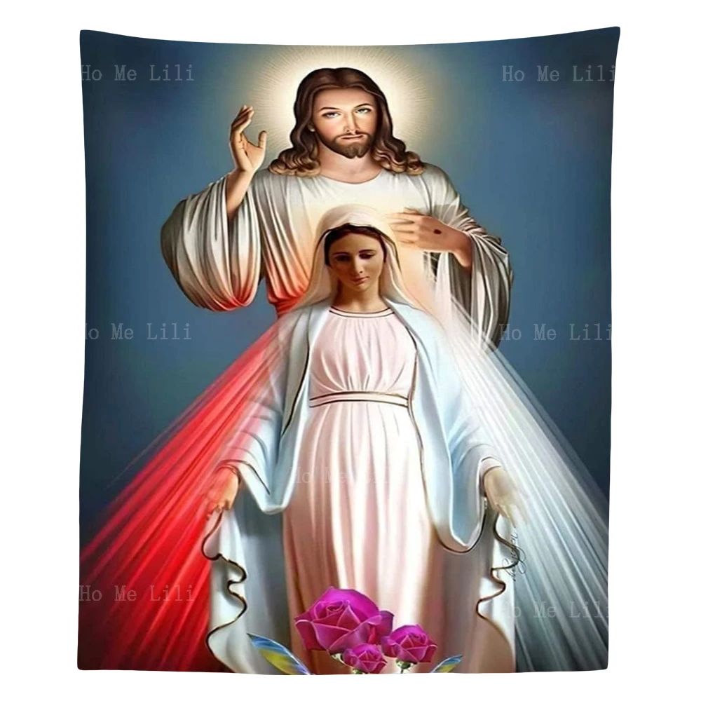 Jesus And His Mother Were Devout Prayerful Religious Believers In Christ The Lord Tapestry For Livingroom Decor