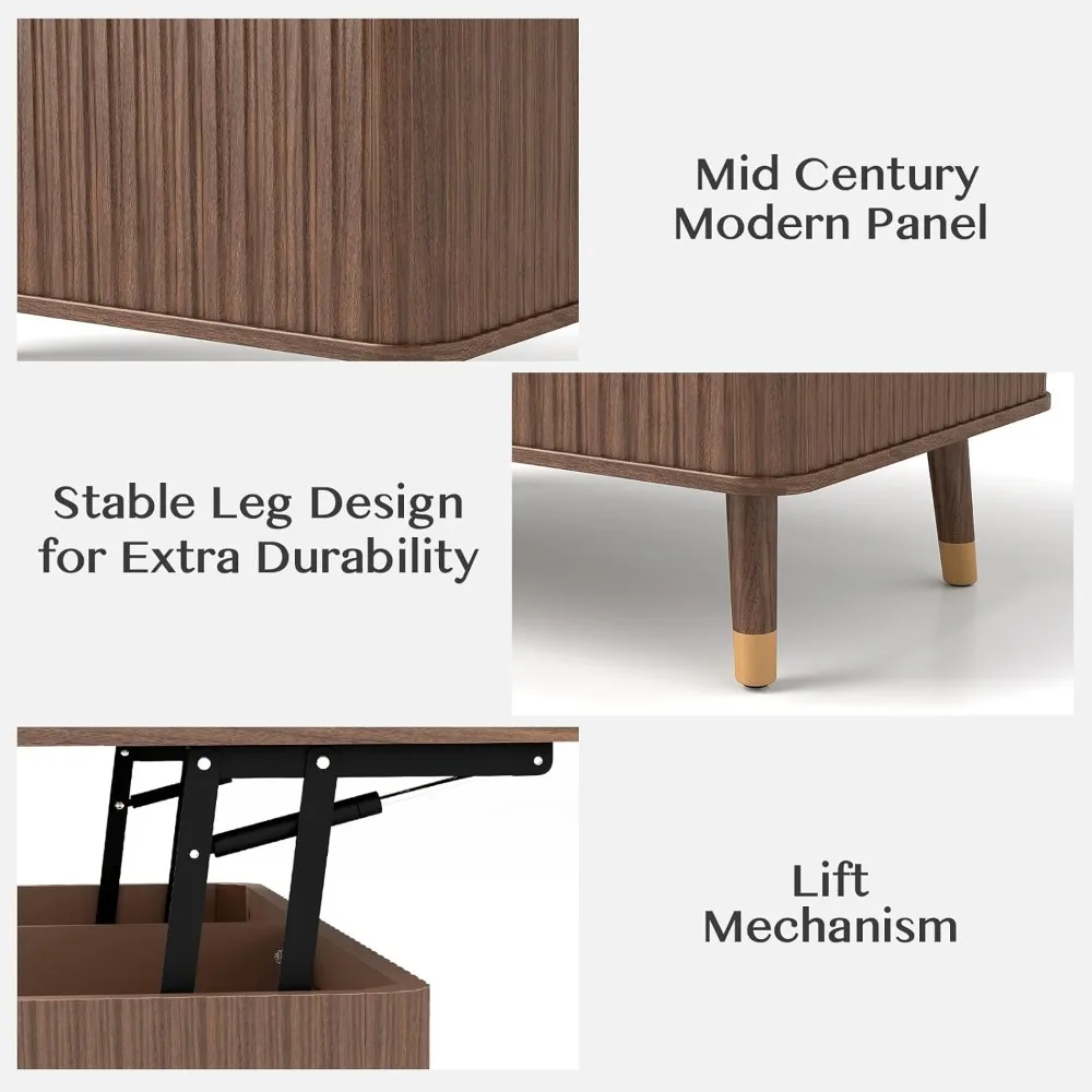 Mesa de centro de madera de nogal con almacenamiento, mesas rectangulares modernas de mediados de siglo para sala de estar, Conve