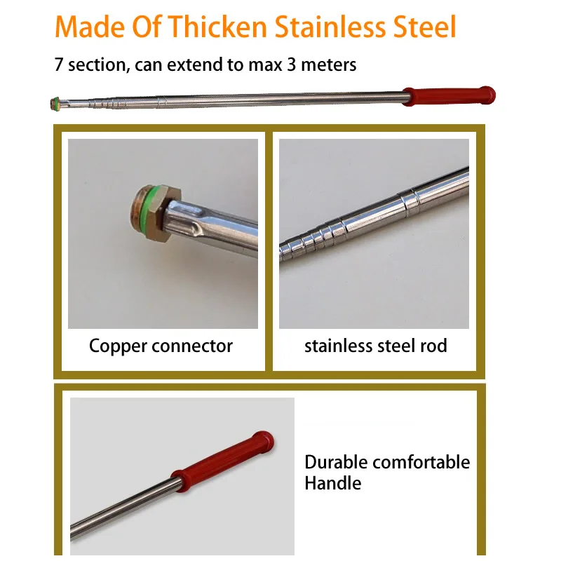 Telescopic Thicken Stainles Steel Spray Bar 0.5-3m Spraying Rod Copper Garden Agricultural Pesticide Spray Watering Accessories