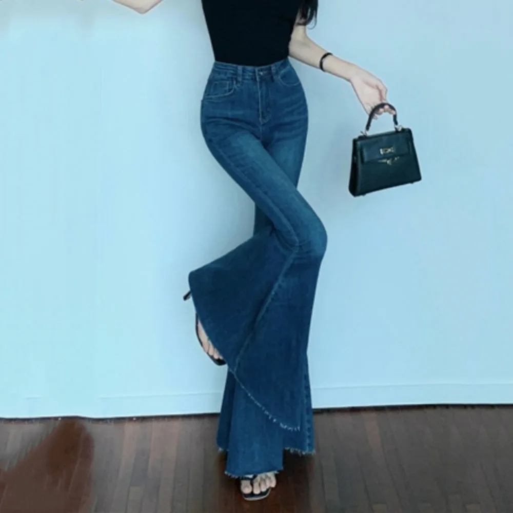 

Sexy High Waist Big Flare Jeans Woman Elastic Skinny Denim Trousers Female Vintage Skinny Pants Jeans Summer Autumn Lady Bottoms