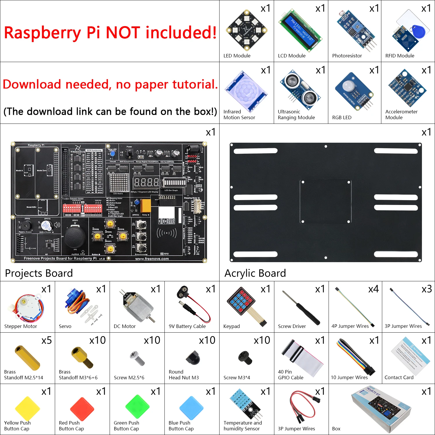 Freenove Projects Kit for Raspberry Pi 5 4 B 3 B+ 400 Zero 2 W, Simple Wiring, 860-Page Tutorial, 132 Projects, Python C Java