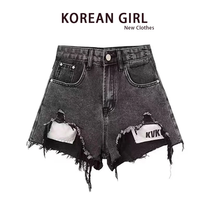 Pantalones cortos para mujer y niña, grupo elegante, línea A, cintura alta, cremallera, cadena de retales, remache de Metal, bloque de Color, cordones, tendencia urbana, escenario