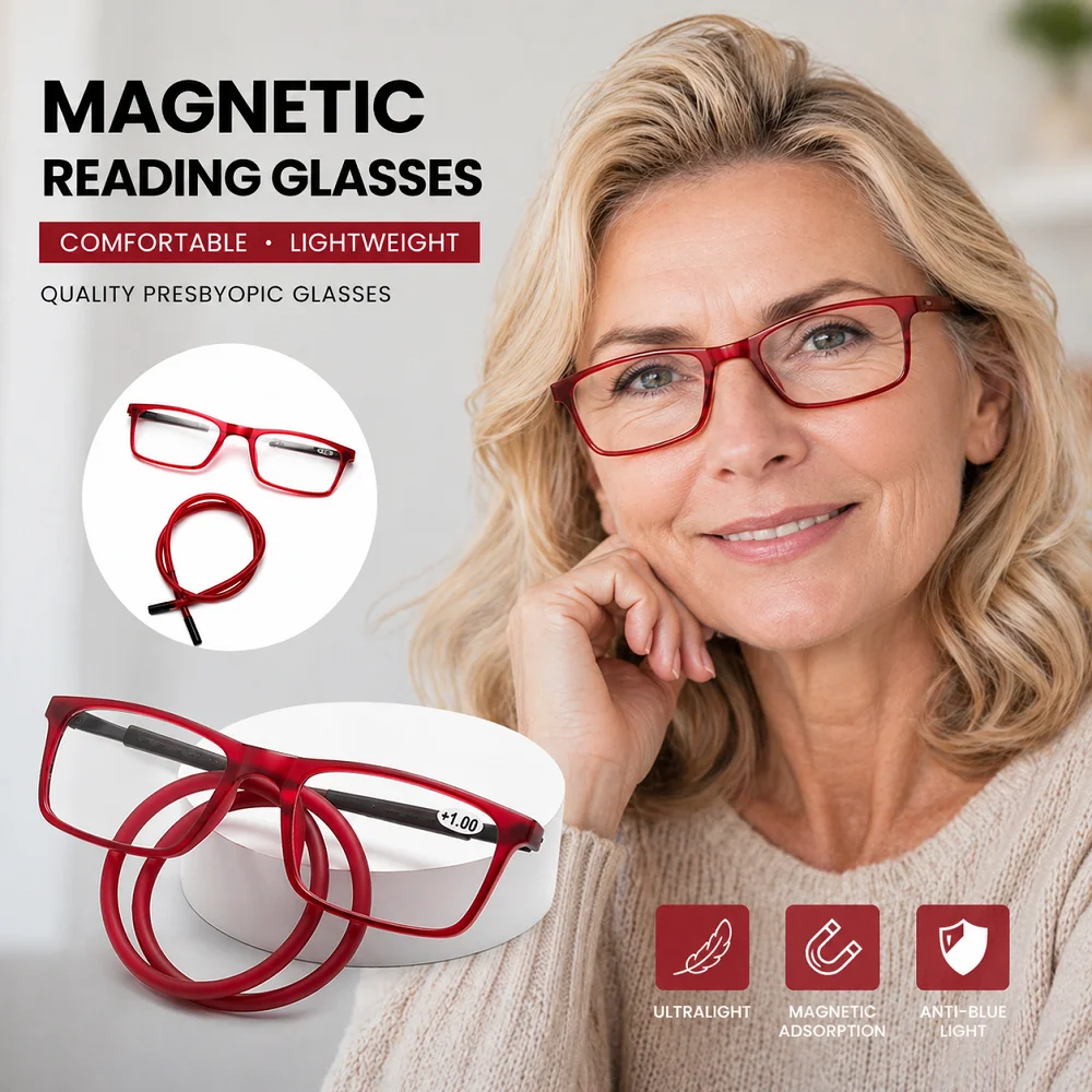 

Portable Folding Reading Glasses High Definition Resin Fashion Presbyopic Eyeglasses Neck Reading Glasses