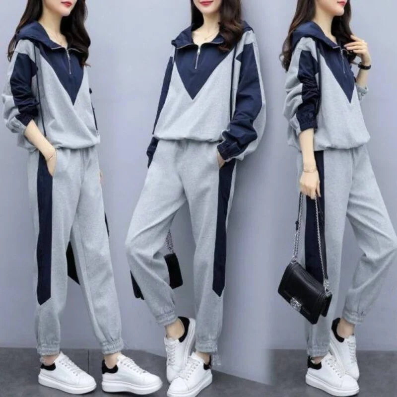 Leisure Sports Set for Women 2024 Spring and Autumn New Hooded Loose and Slim Fashion Casual and Age Reducing Two Piece Set