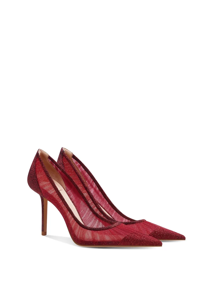 Thin high-heeled women's shoes spring and summer new pointed toe shallow mesh sequin single shoes banquet dress women's sandals