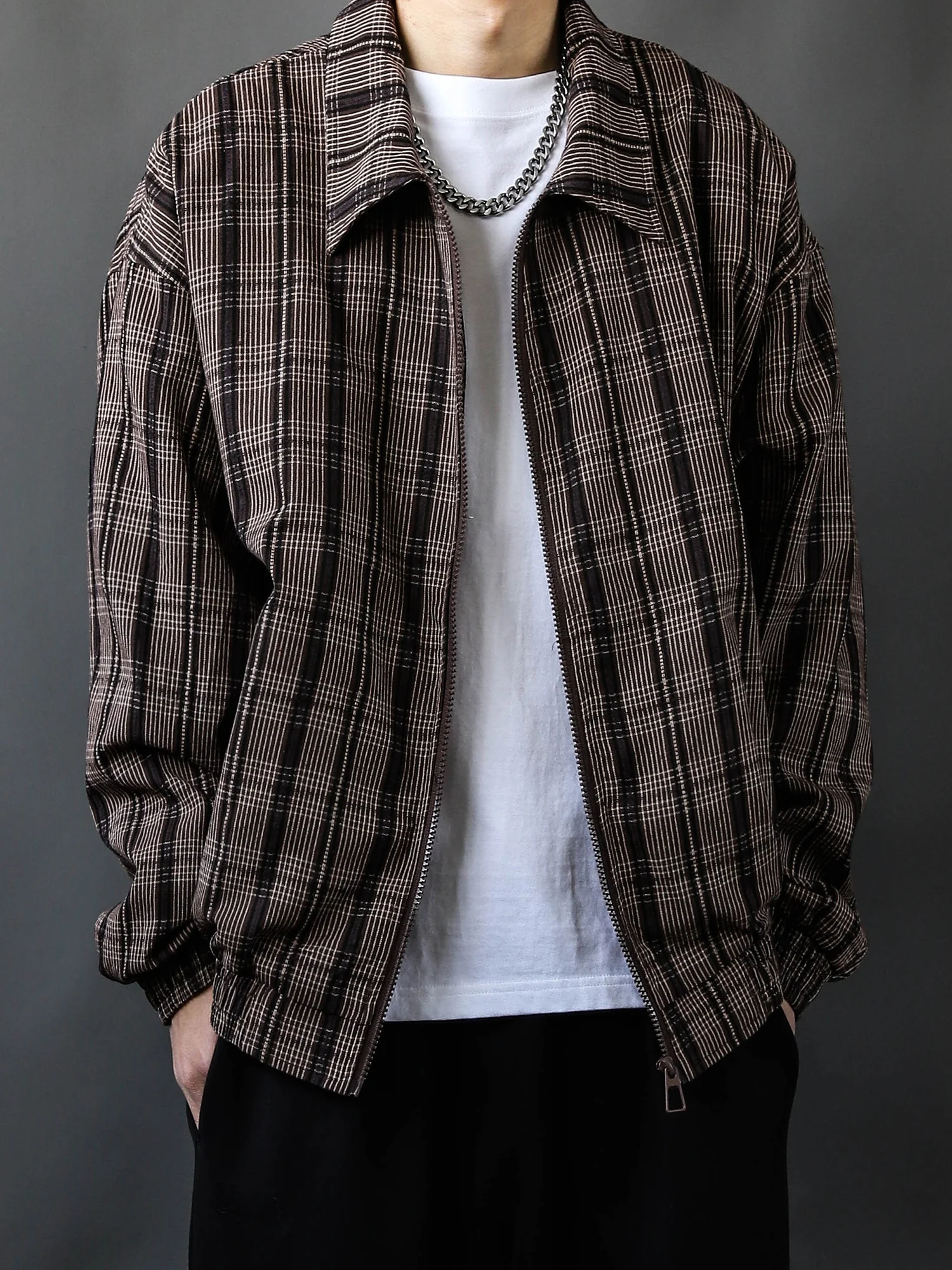 

Retro Japanese Plaid Collar Jaet Loose Long Sve Spring New Sle ex Casual Workwear Outerwear for Young Adults