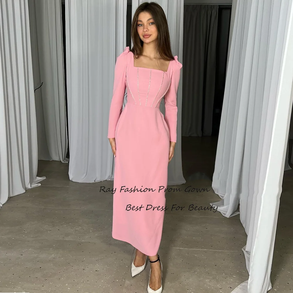 

Ray Fashion Simple Mermaid Evening Dress Square Neck Long Sleeves With Beading For Women Formal Occasion Party Gown فساتين سهرة