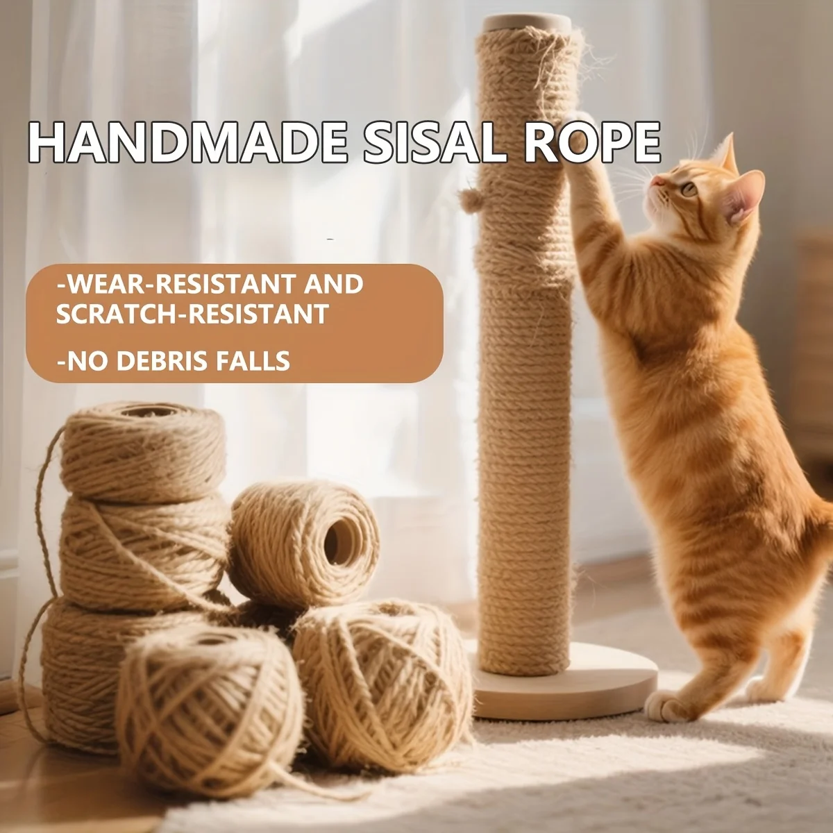 1roll Extra Long Cat Scratching Post Replacement Rope – Durable Anti-Tangle Sisal, Multi-Layer Climbing & Sofa Safety Design