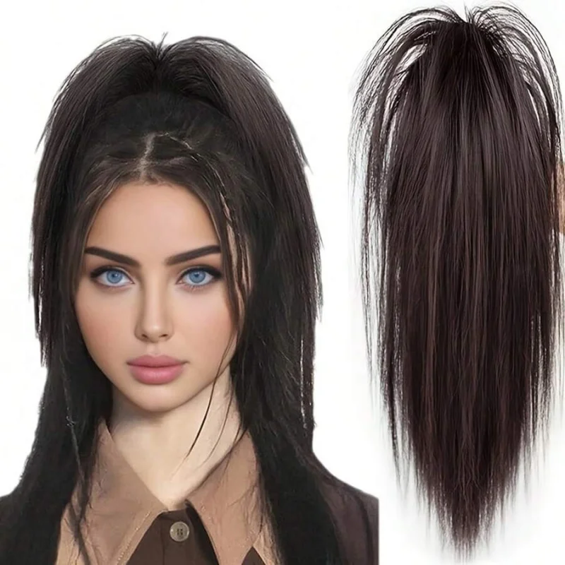 Women's Synthetic Claw Clip Ponytail Extension – Medium Long Straight, Natural Look, Easy Wear, Daily Use