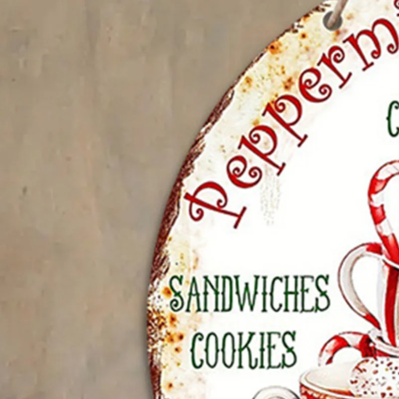 Letrero de madera de Navidad de Año Nuevo, arte de patio, cafeterías de Feliz Navidad, colgante de placa de puerta Retro, pastel de caramelo redondo, letrero con patrón de taza de té