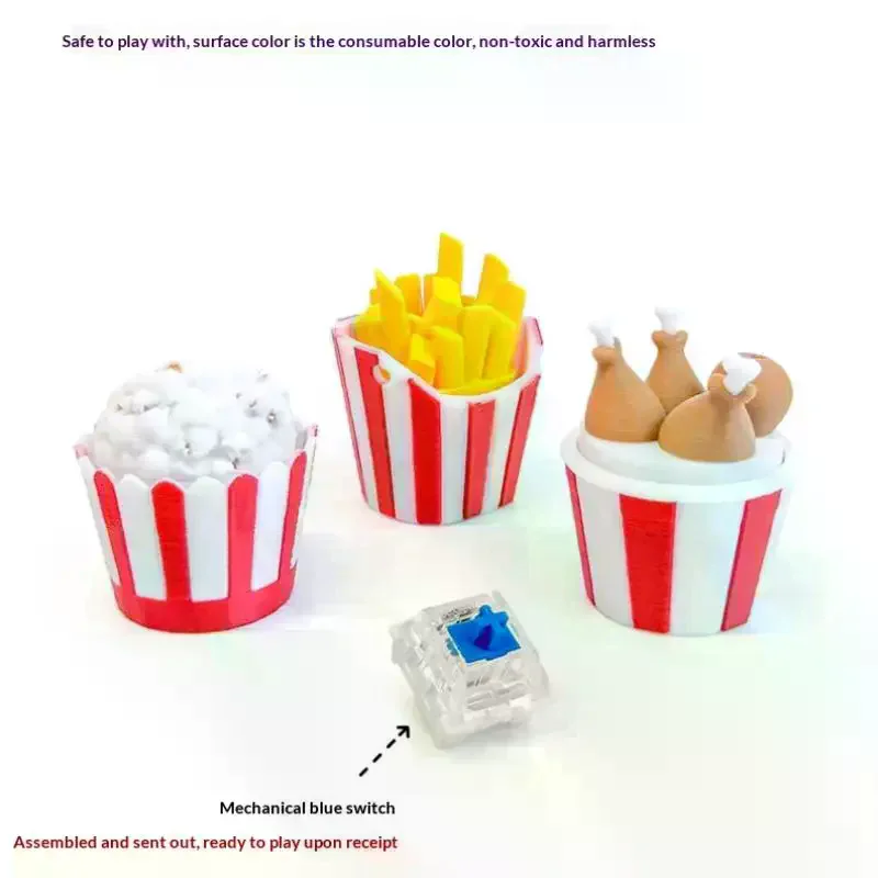 Fried Chicken Fries Key Chain Keyboard Stress Relief Fidget Button Keycap Fidget Clicker Keyboard Keychain Finger Toys Funny