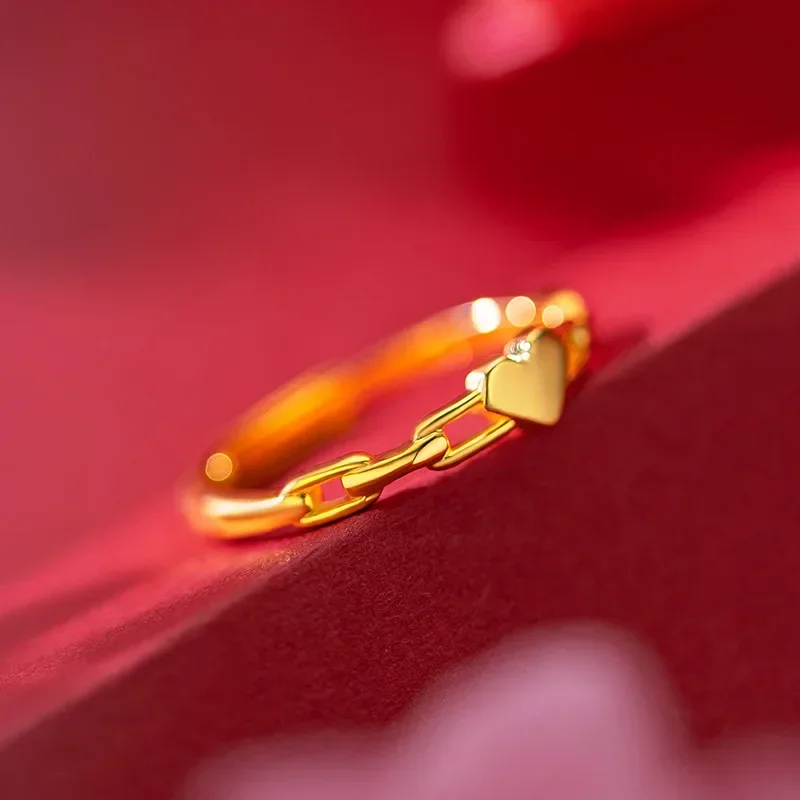 

9999 Real Gold 24K Love Chain Ring Premium Love Chain Ring Live Ring