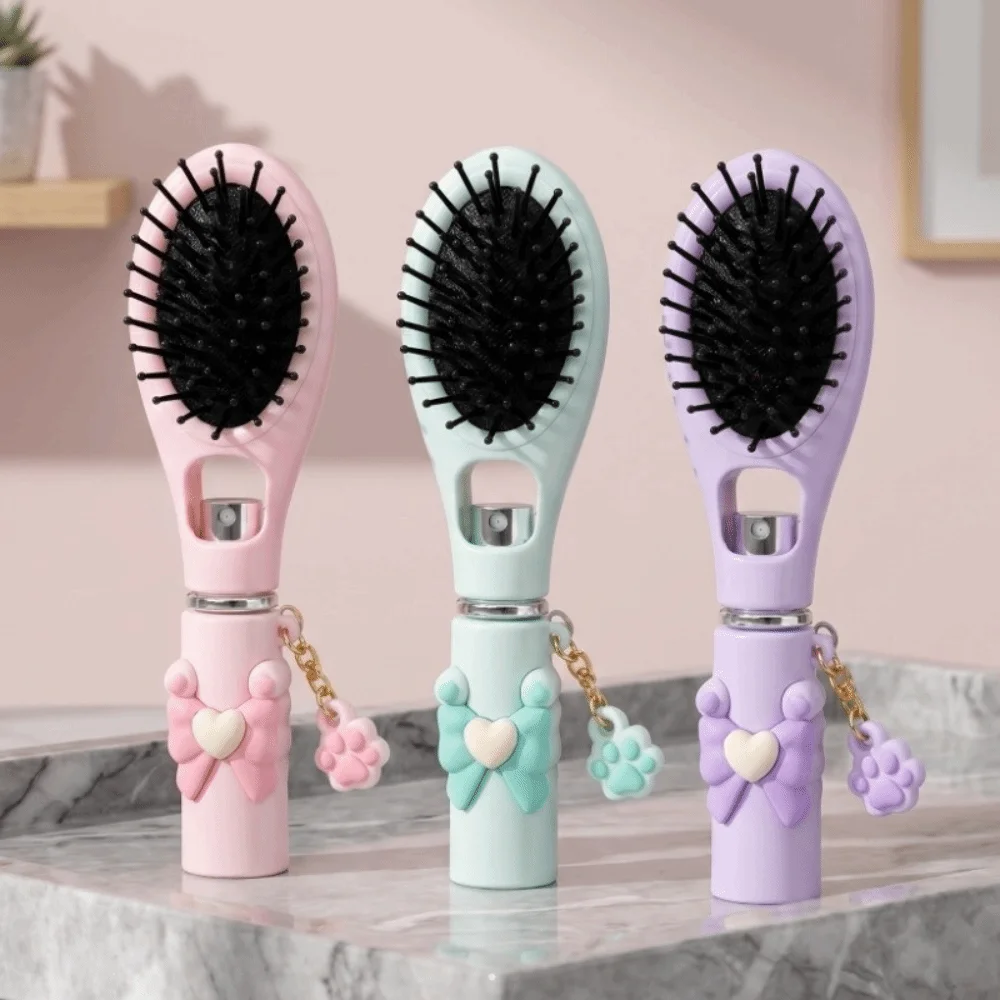 Multi-Function Bowknot Spray Massage Comb Hair Care Cat Paw Pendant Refillable Spray Hair Brush Anti-Static Portable