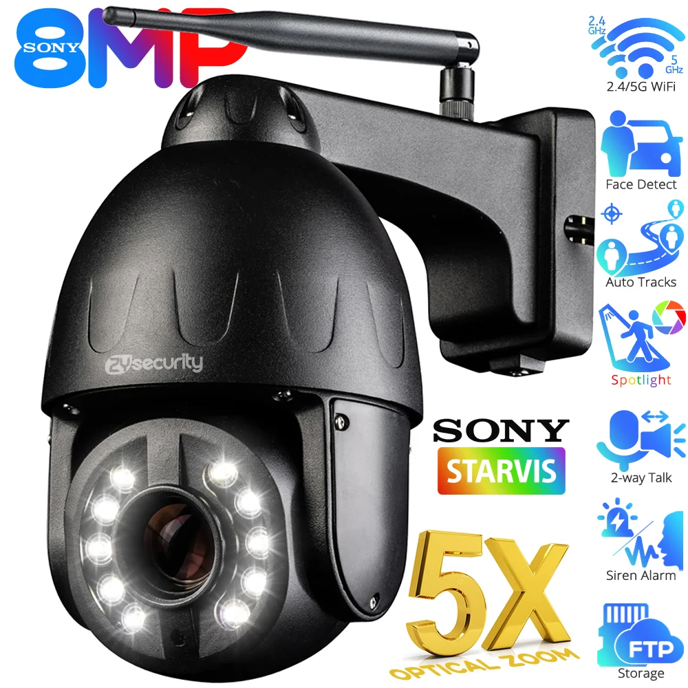 

4K 5-кратный оптический зум 8-мегапиксельная SONY WiFi PTZ-камера Открытая 5-мегапиксельная купольная IP-камера с автоматическим отслеживанием Цветная металлическая камера ночного видения CCTV
