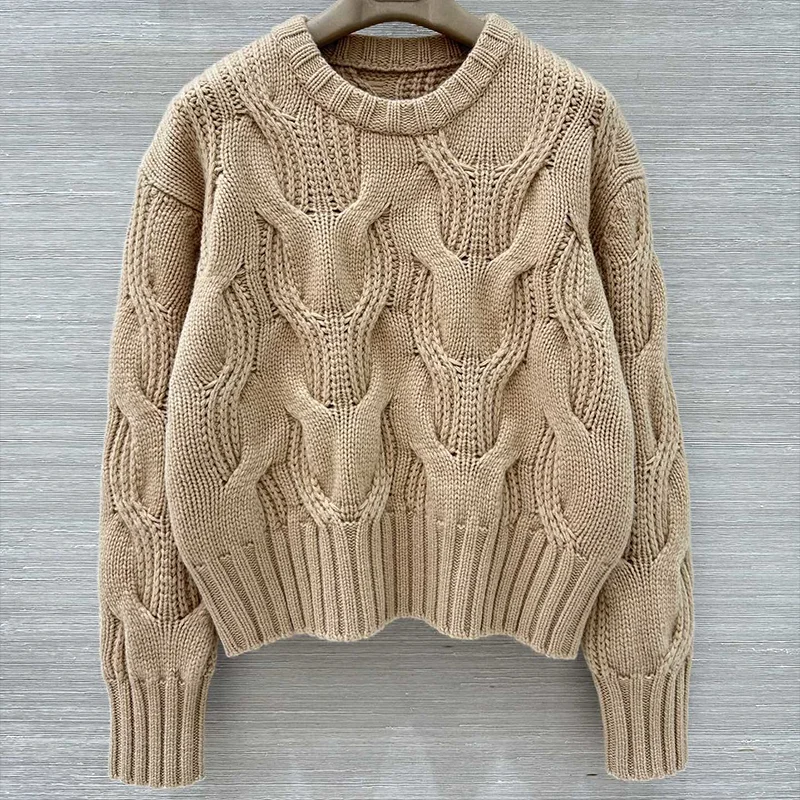 

Высококачественный женский осенне-зимний толстый свитер с трехмерным тканым узором, простой пуловер в стиле ретро 251213114
