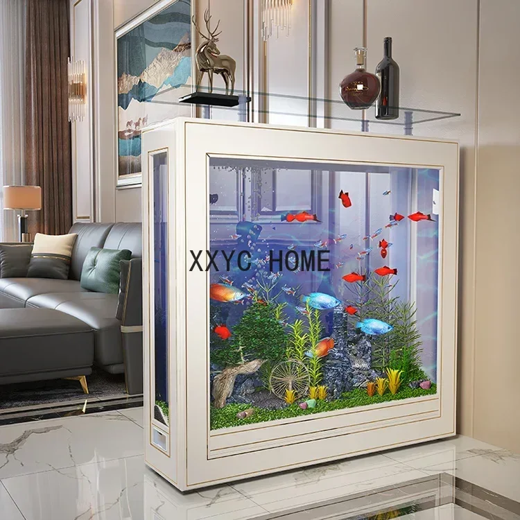 Light Luxury and Simplicity Fish Tank Living Room Home Large Medium Floor Glass Aquarium Subareas Screens