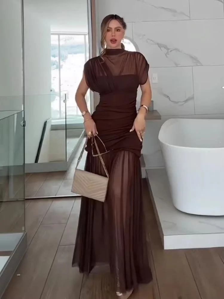 Hh mulher elegante chique emenda design zíper tule praia vestido de festa verão feminino sexy sem mangas plissado midi vestido mujer