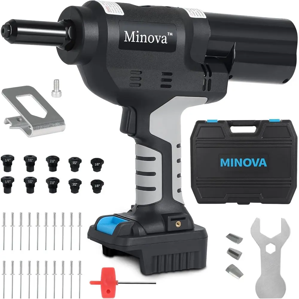 Brushless Rivet Gun, Cordless Rivet Tool compatible with 1/4(6.4mm) Stainless Steel Rivets, Automatic Rivet Recoil with 18V 4.0A