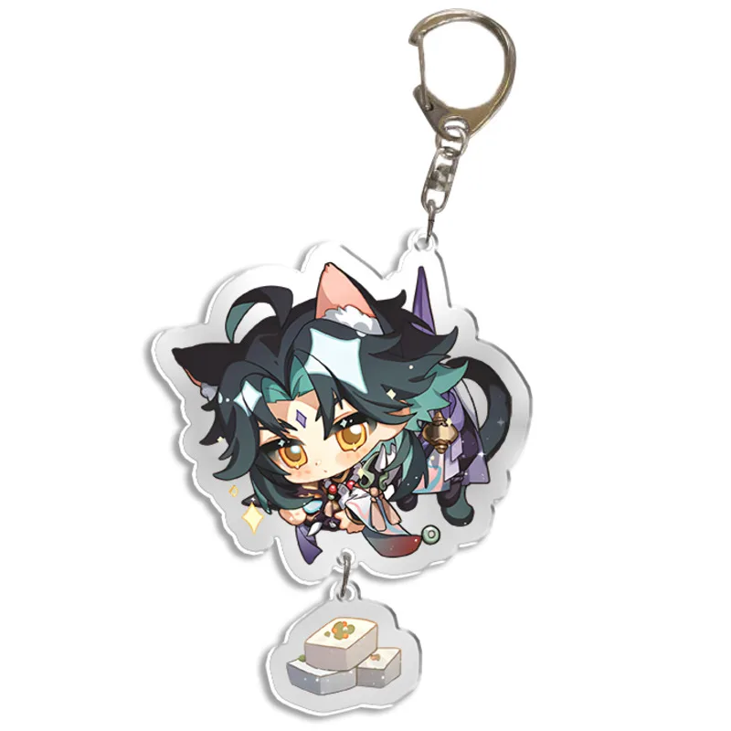 Genshin Impact Key Chain Ring Anime Bag Pendant Traveler Albedo Cute Figure Keyring Charm Custom Double Coated Acrylic Keychain