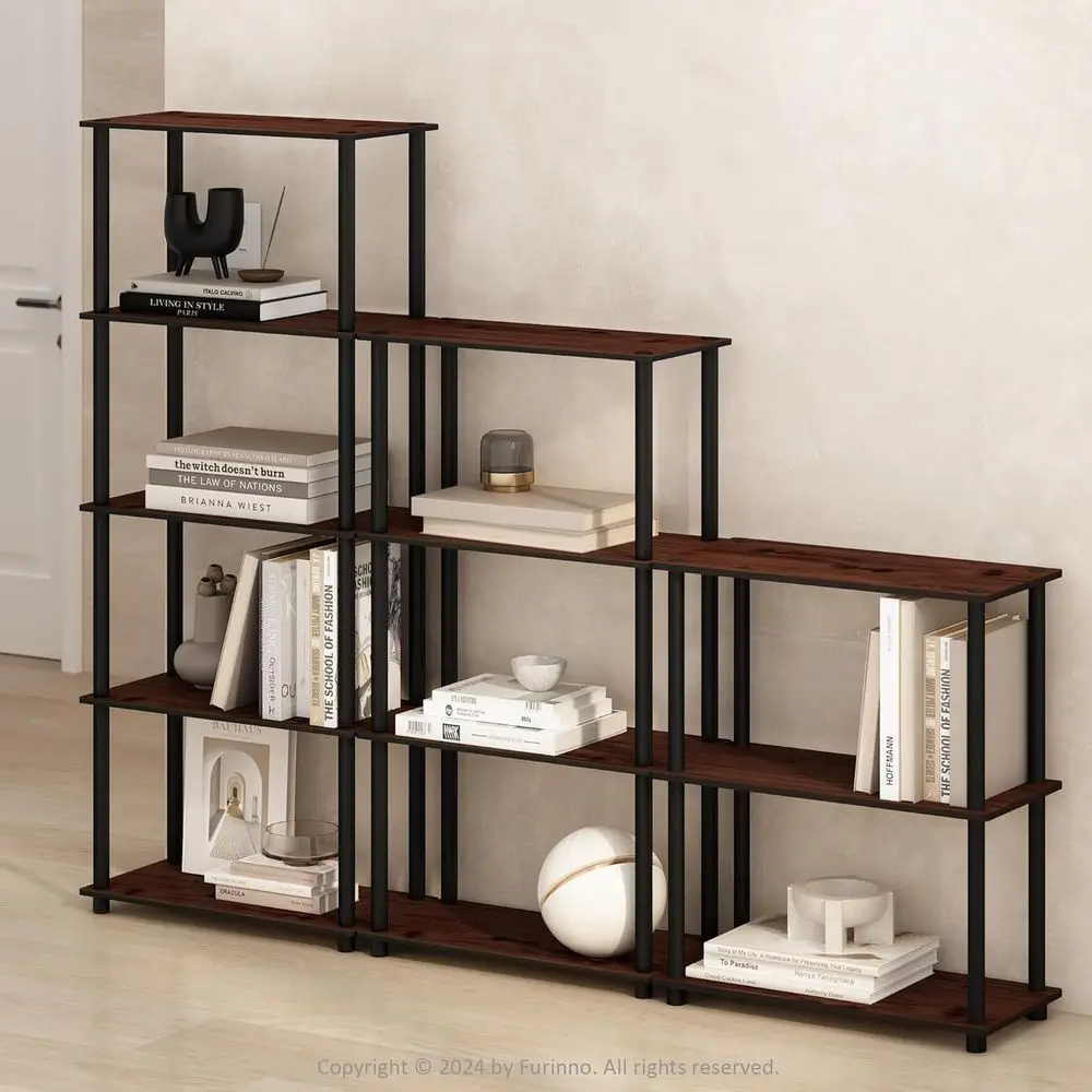 Turn-N-Tube 3-Tier Bookshelf, Compact Display Rack, 11.6 x 23.6 x 29.6, for Living Room, Bedroom, Home Office, Cherry