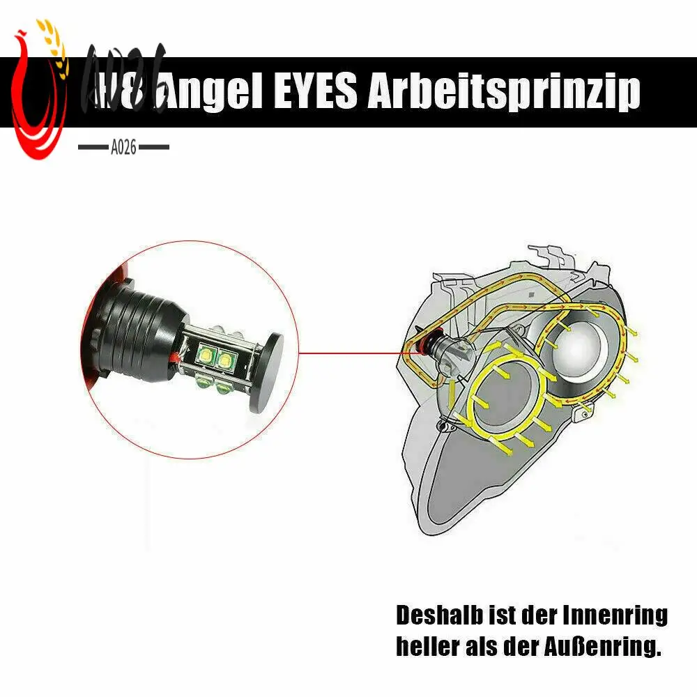 

A026-1Set Car Halo Angel Eyes LED Light H8 6W White Bulbs For BMW E90 E92 E93 E89 E60 E70