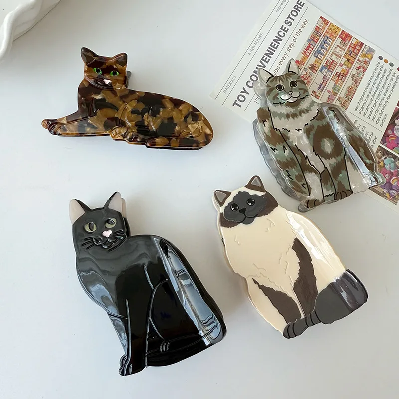 DOWELL Uroczy klips do włosów w kształcie kotka z octanu, spinka do włosów w kształcie zwierzątka dla kobiet do upięć