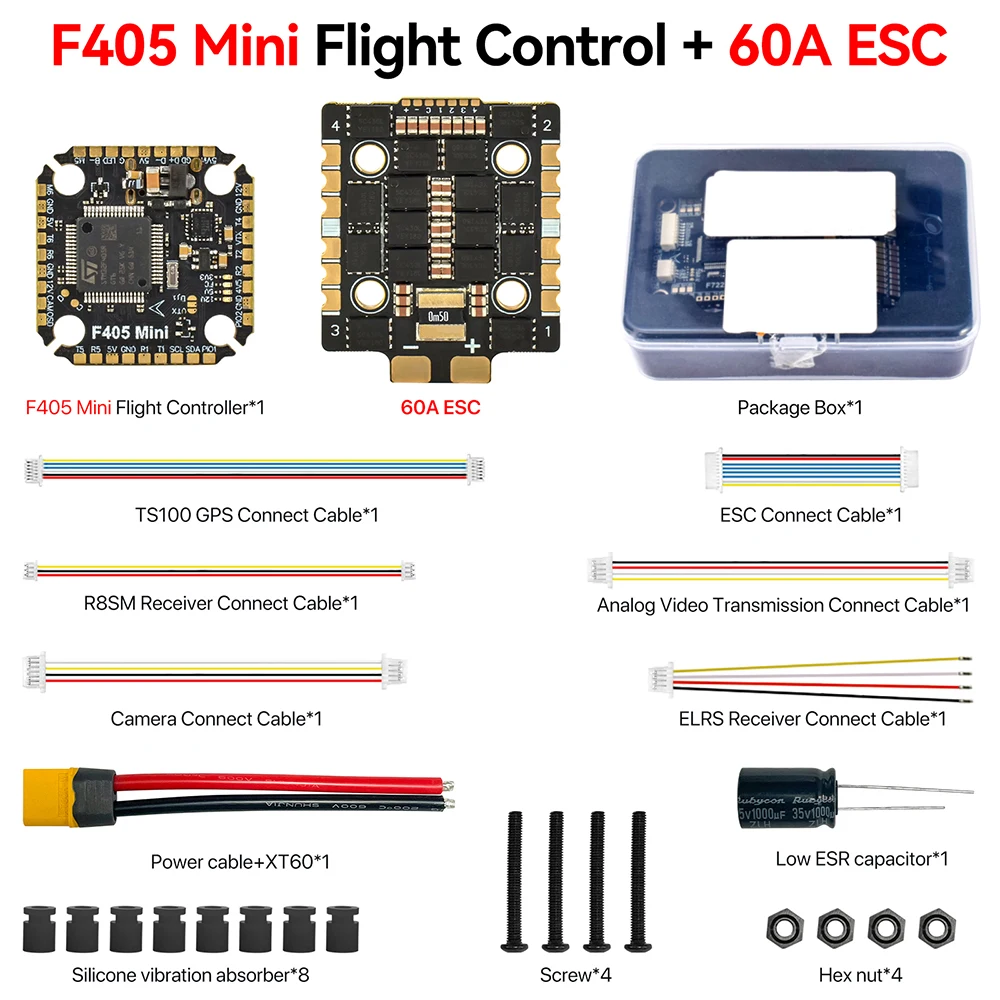 

9IMOD MINI F405 Flight Stack F405 Flight Control 60A ESC 3-8S Lipo 20x20mm ICM42688 Gyro For RC 7-10inch FPV Racing Drone