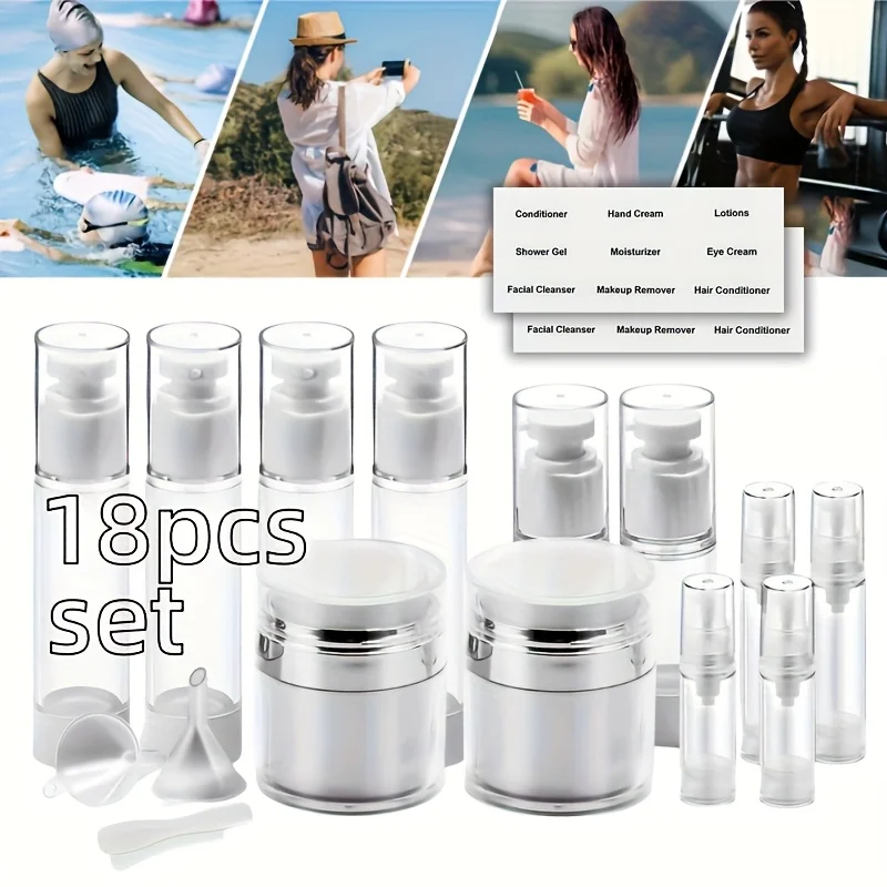Airless Pump Jar Set with Tools, Vacuum Pump Dispenser Empty Refillable Cosmetic Pump Jars Bottles Lotion Cream Dispenser