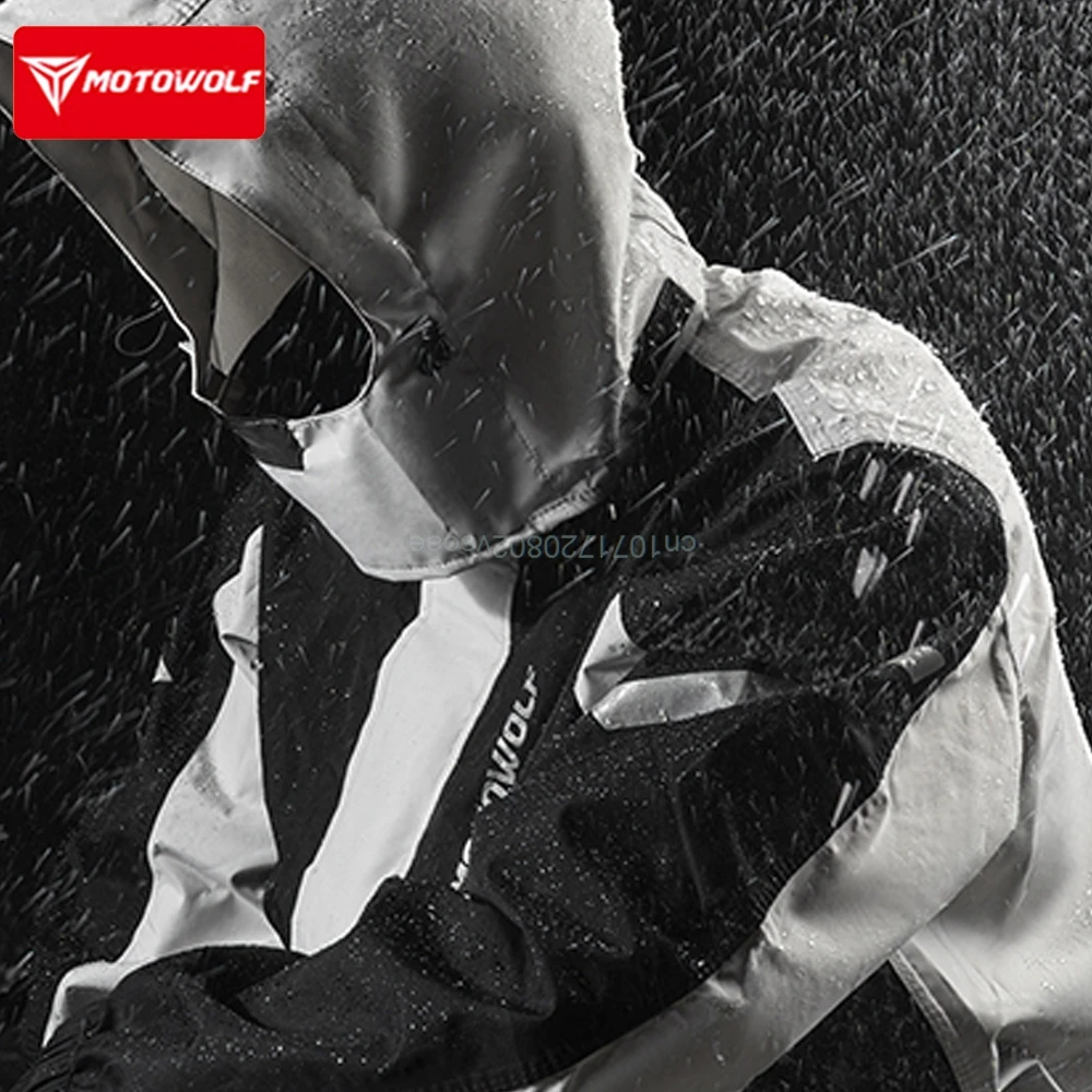 Motowolf Motorcycle Raincoat Set Split Reflective Waterproof Comfortable Portable Riding Light Raincoat Rain Pants For Men Women