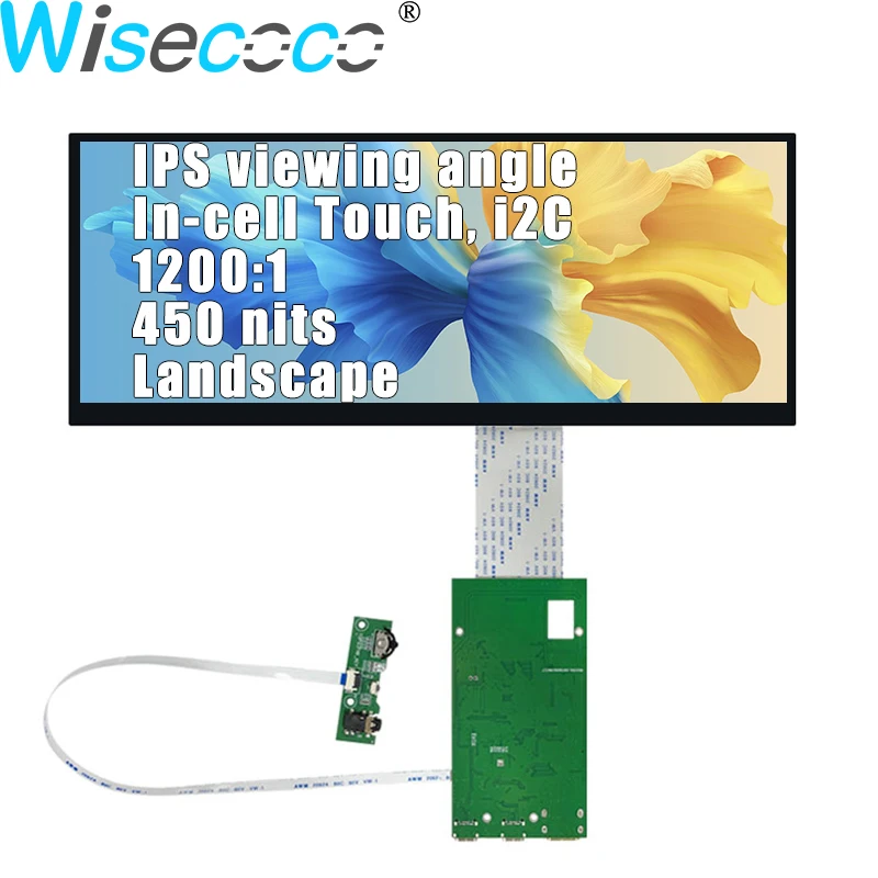 Wisecoco 12,3-дюймовый ультратонкий сенсорный дисплей 1920x720 IPS растянутый экран Raspberry Pi с цифровой вывеской, плата драйвера USB-C