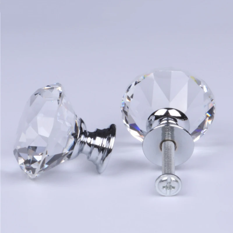 2pcs Kitchen Cabinet Door Handle 20-40mm Diamond Crystal Furniture Knob Pull Handle Usd for Knob Cupboard Cabinet Drawer