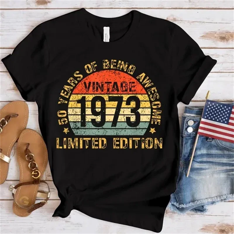 Vintage 1973 50 Years of Being Awesome Limited Edition Print T-Shirt Women Summer Casual Loose T Shirt Women Men Harajuku Shirts