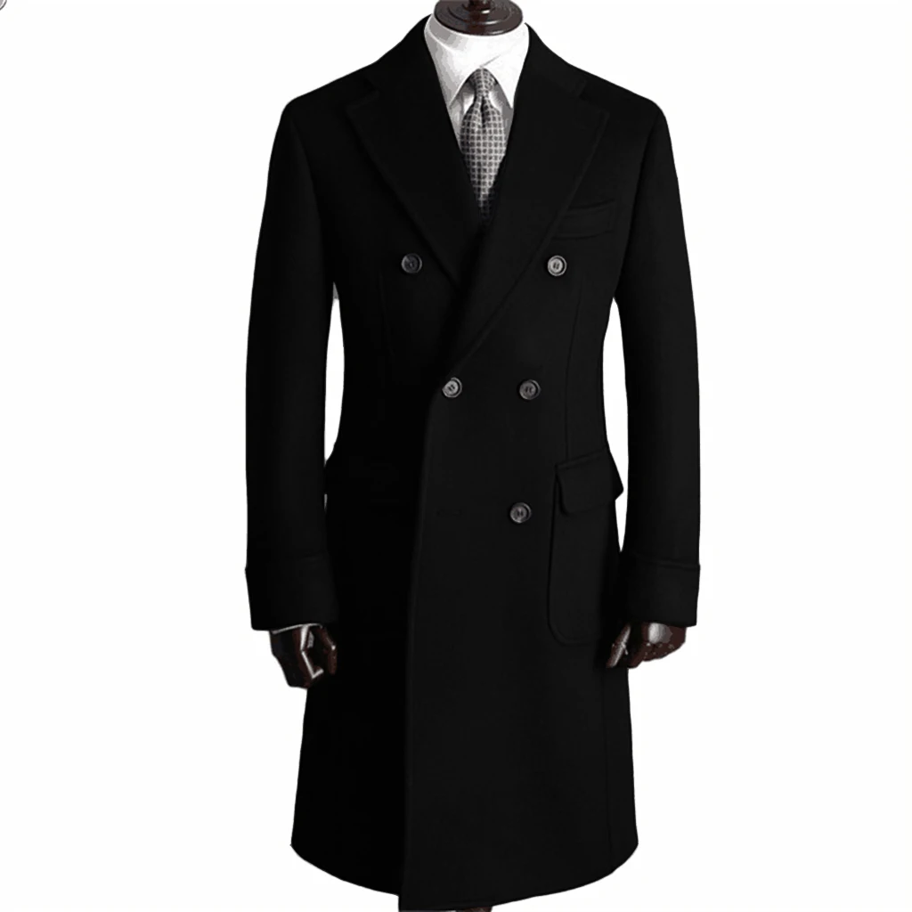 Formal Comfy Men\'s Winter Jacket Notched Lapel Trench Coat Double Breasted Ceremony Banquet Business Men\'s Winter Jacket