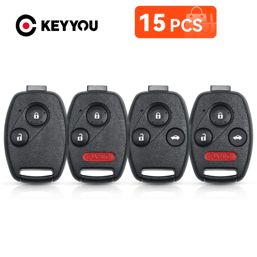 KEYYOU 15PCS For Honda Accord Pilot Cr-V Key Housing Civic Insight Ridgeline 2003-2013 With Buttons Remote Car Key Case Shell