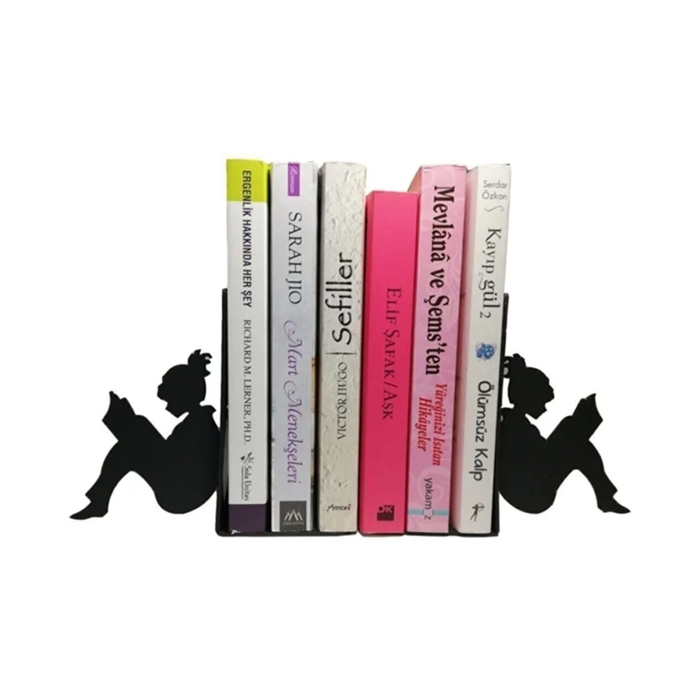 Decorative Bookends Bookshelf Metal Book Holders Non-skid Thema Love Heavy Duty Iron Art Black Stand Support Magazines Organizer