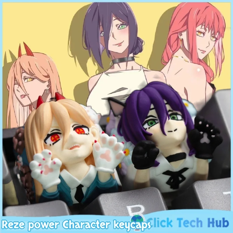 

Колпачки для клавиш бензопилы, колпачки для клавиш с персонажами Reze Power, персонализированные колпачки для клавиш, тема аниме, смола, индивидуальные механические колпачки для ключей, подарки Esc