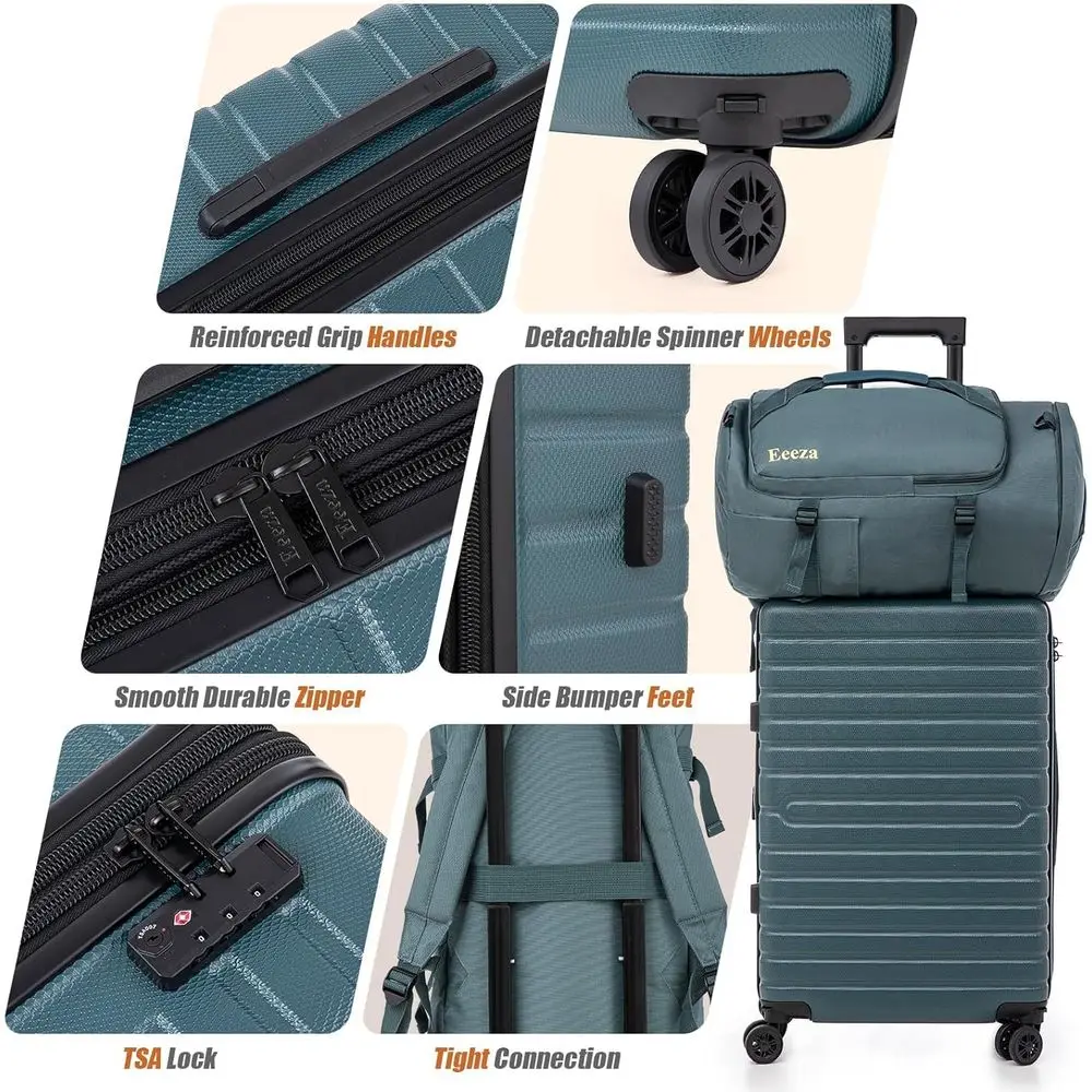 5-Piece Expandable Luggage Set: 21, 25, 30 ABS Hard Shell Suitcases with TSA Lock and Spinner Wheels - Dark Green