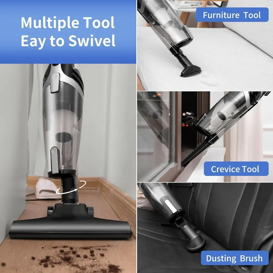 مكنسة كهربائية سلكية قوية بقدرة 600 وات 20 كيلو باسكال لتنظيف منزلي فعال، مثالية للأرضيات الصلبة والسجاد بقوة شفط عالية مع L #2