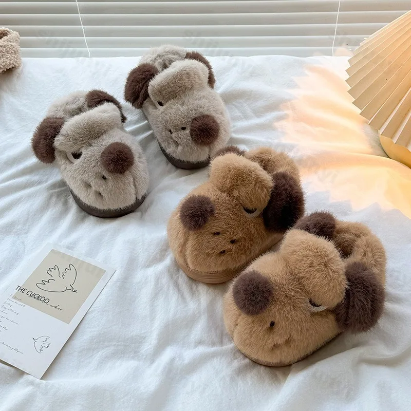 

Children's Cute Cartoon Indoor Warm Casual Fluffy Slippers 2025 Winter Boys' Versatile Plush Comfortable Anti Slip Cotton Drags