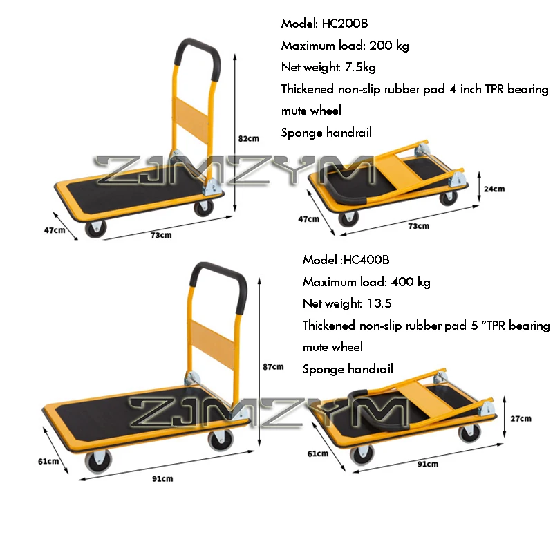 One-Stop High-Performance Foldable Hand Cart Steel Silent Trolley With Four Wheel Small Trailer Trolley